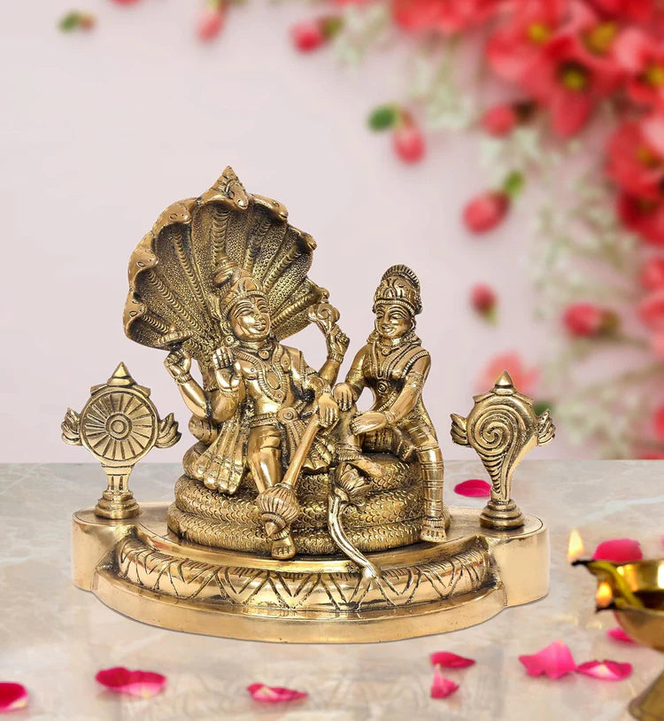 Brassaura® Brass Maa Lakshmi with Lord Vishnu Statue | Height 9.5 Inches