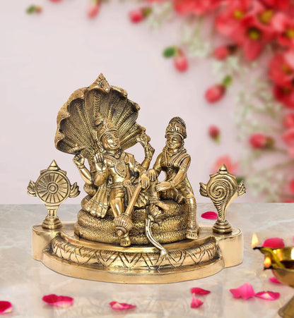 Brassaura® Brass Maa Lakshmi with Lord Vishnu Statue | Height 9.5 Inches