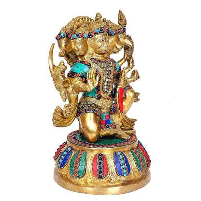 Brassaura® Brass Panchmukhi Hanuman Idol | Height 12.5 Inches