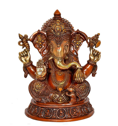 Brassaura® Brass Multicolour Ganesha Murti | Height 16 Inches