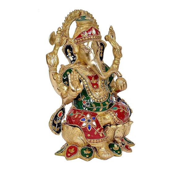 Brassaura® Brass Ganesha Lotus Statue Idol | Height 12 Inches
