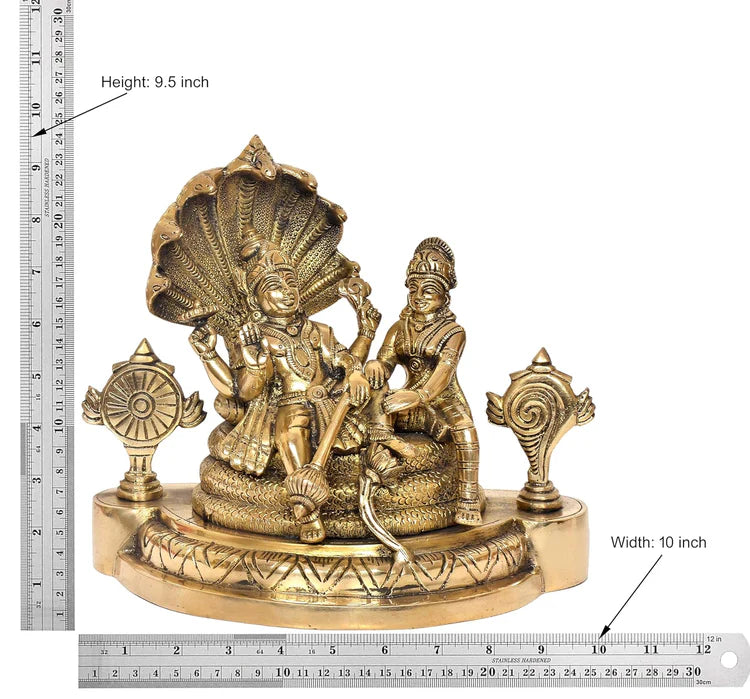 Brassaura® Brass Maa Lakshmi with Lord Vishnu Statue | Height 9.5 Inches