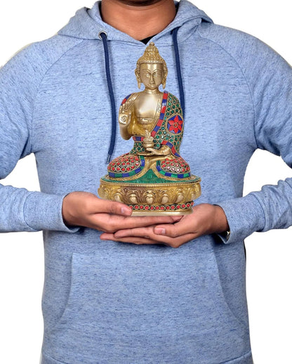 ब्रासोरा® वृंदावन वेणुगोपाल कृष्ण पीतल की प्रतिमा मोर के साथ | एंटीक नीला और सुनहरा रंग | ऊँचाई 20 इंच