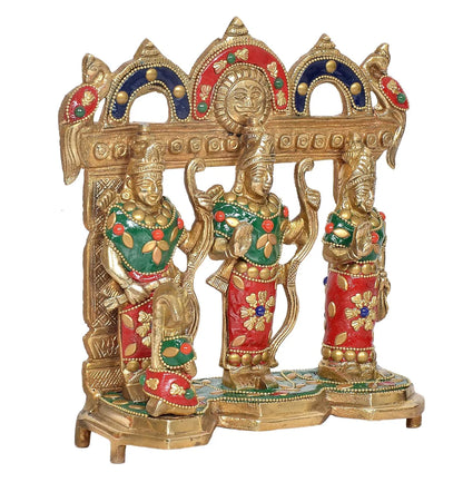 Brassaura® Brass Ram Darbar Statue (Sita, Lakshman & Hanuman) | Height 7.5 Inches