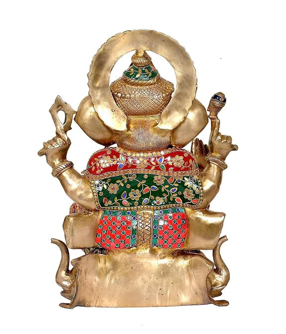 Brassaura® Brass Ganesha Ganpati Statue Idol (Lotus Base) | Height 17 Inches