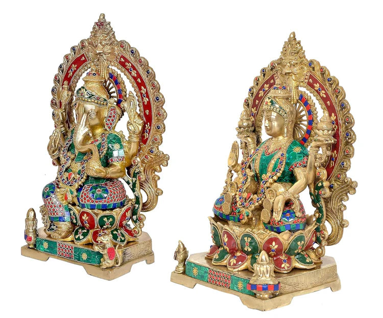 Brassaura® Brass Lakshmi Ganesh Idol Set | Height 17.5 Inches