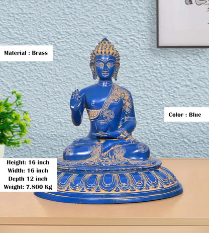 Brassaura® Blue Buddha Brass Statue | Meditating Gautam Buddha Idol for Peace & Spiritual Décor | Height 16 Inches