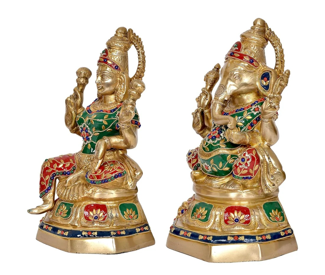 Brassaura® Brass Lakshmi Ganesha Statue | Height 11.5 Inches