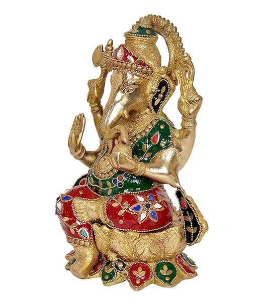 Brassaura® Brass Ganesha Lotus Statue Idol | Height 12 Inches