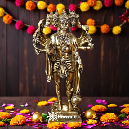 Brassaura™ Brass Standing Panchmukhi Hanuman Statue, Height 14 Inches & Weight 5.2 Kgs  | Spiritual Décor