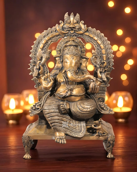 Brassaura™ Unique Brass Lord Ganesha Statue – 11.5" Height, 6.16 kg – Handcrafted Divine Elegance