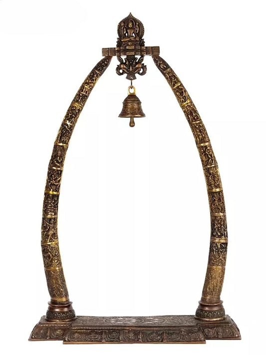 Brassaura™ Krishna Leela Arch with Bell and Shiva on Top – Height 44.09 inches | Weight 29.35 kgs