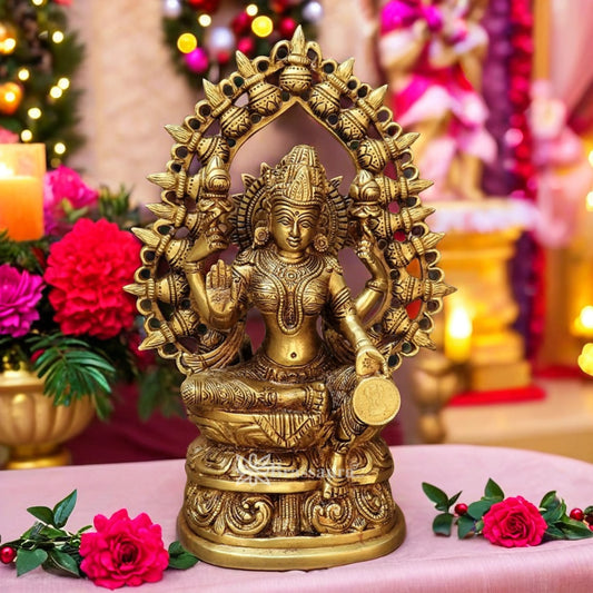 Brassaura™ Brass Laxmi Idol – Height 10 Inches & Weight 2.8 Kgs | Hindu Goddess Sculpture