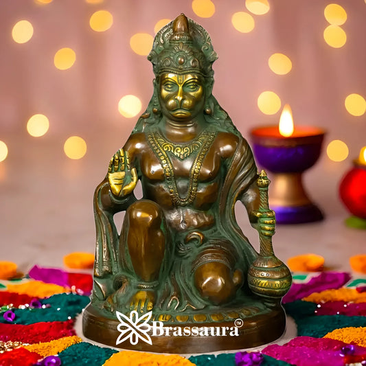 Brassaura™ Sacred Brass Hanuman Murti – Height 10 Inches & Weight 3.6 Kgs | Handcrafted Idol