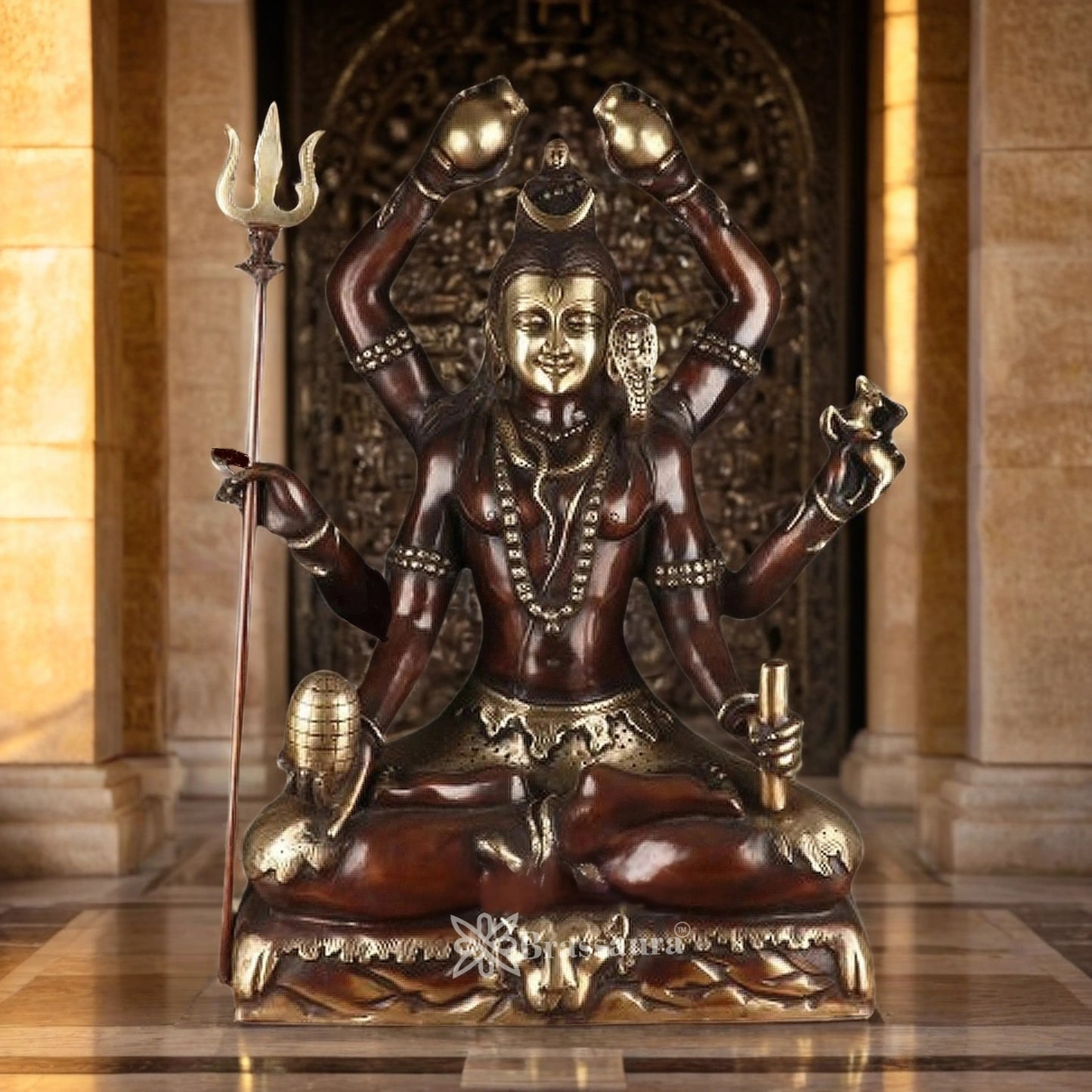 Brassaura™ Brass Lord Mrityunjaya Shiva Statue, Height 30 Inches & Weight 48 Kgs | Temple & Home Décor