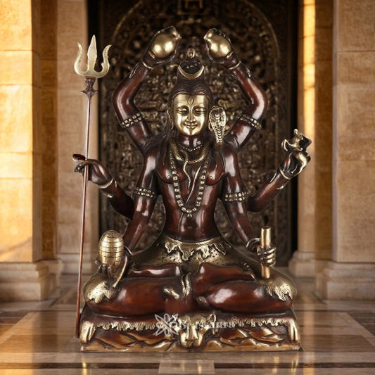 Brassaura™ Brass Lord Mrityunjaya Shiva Statue, Height 30 Inches & Weight 48 Kgs | Temple & Home Décor