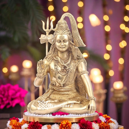 Brassaura™ Handcrafted Brass Shiva Idol – Height 12 Inches & Weight 4.8 Kgs | Spiritual Décor