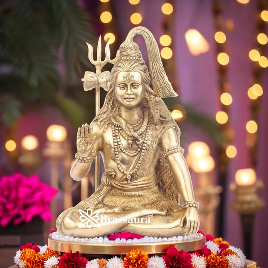 Brassaura™ Handcrafted Brass Shiva Idol – Height 12 Inches & Weight 4.8 Kgs | Spiritual Décor