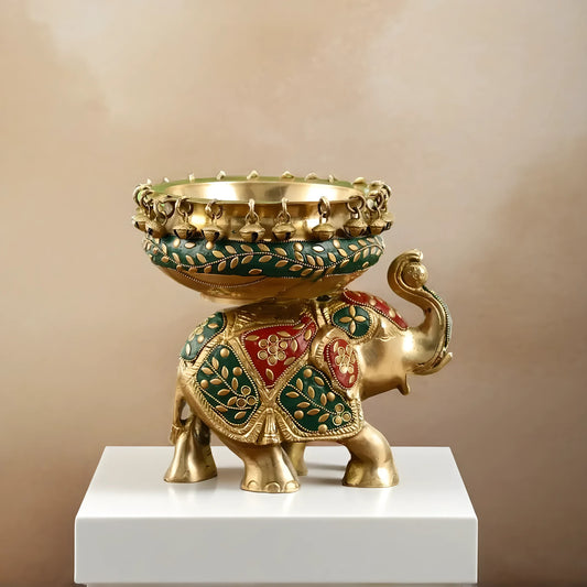 Brassaura™ Classic Brass Urli Bowl – 3 kgs, 7.5 Inches Height – Decorative Floral & Diya Bowl for Home Decor