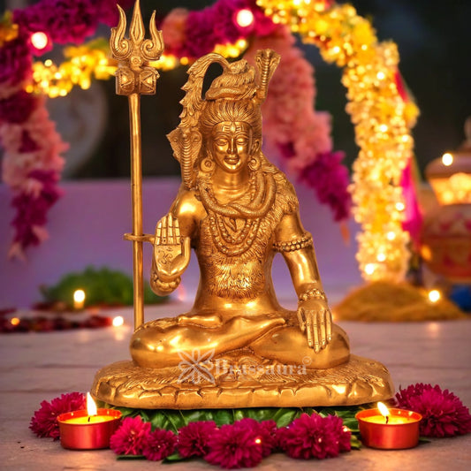 Brassaura™ Traditional Brass Shiva Idol – Height 16 Inches & Weight 11.45 Kgs | Devotional Sculpture