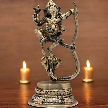 Brassaura™ Brass Black Patina Work Ganesha Idol for Home and Decor | Weight 1.8 Kgs | Height 9.06 Inches