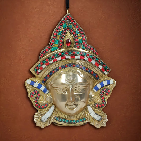 Brassaura™ Brass Gem Stone Work Parvati Wall Hanging Idol - Height 11.2 & Weight 1.38 Kgs| Spiritual Home Décor