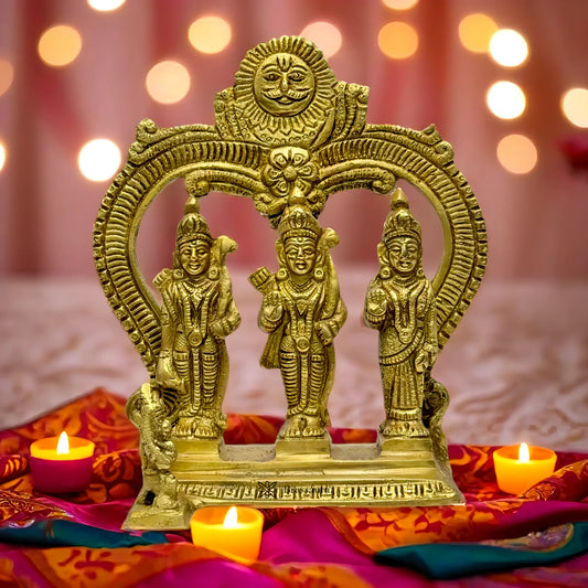 Brassaura™ Brass Ram Darbar Idol – Height 8 Inches & Weight 0.96 Kgs | Spiritual Brass Artwork for Pooja & Blessings