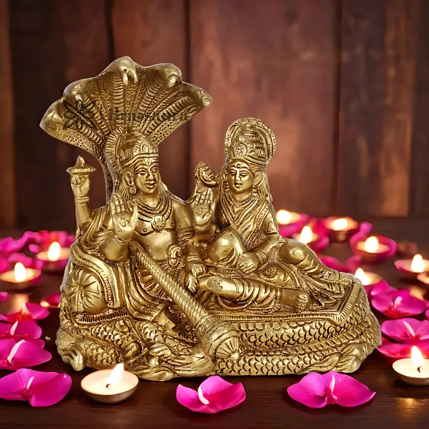 Brassaura™ Brass Vishnu Laxmi – Height 7.2 Inches & Weight 2.1 Kgs | Artistic Representation of Divine Grace & Abundance
