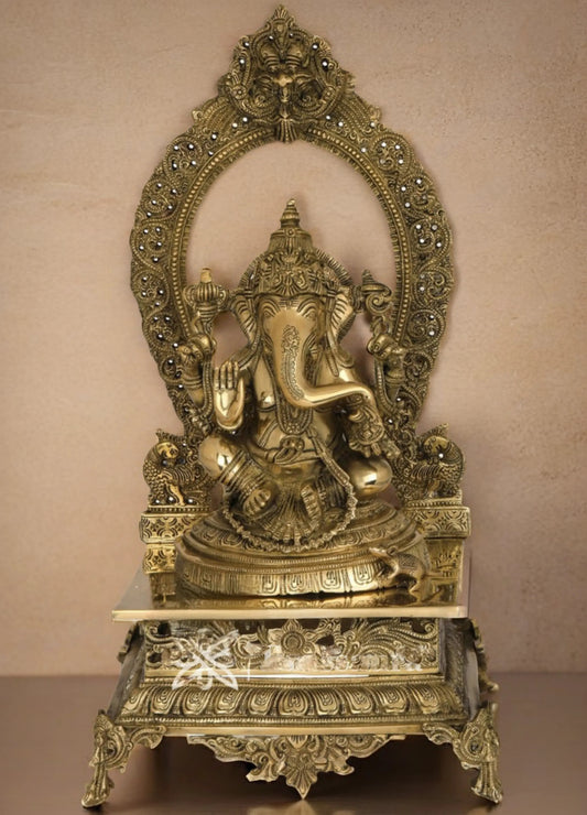Brassaura™ Brass Ganesha Statue for Home and Decor | Weight 13 Kgs | Height 21 Inches