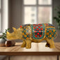 Brass Gem Stone Work Rhino Idol for Home and Decor Weight 1.3 Kg Height 9 cm