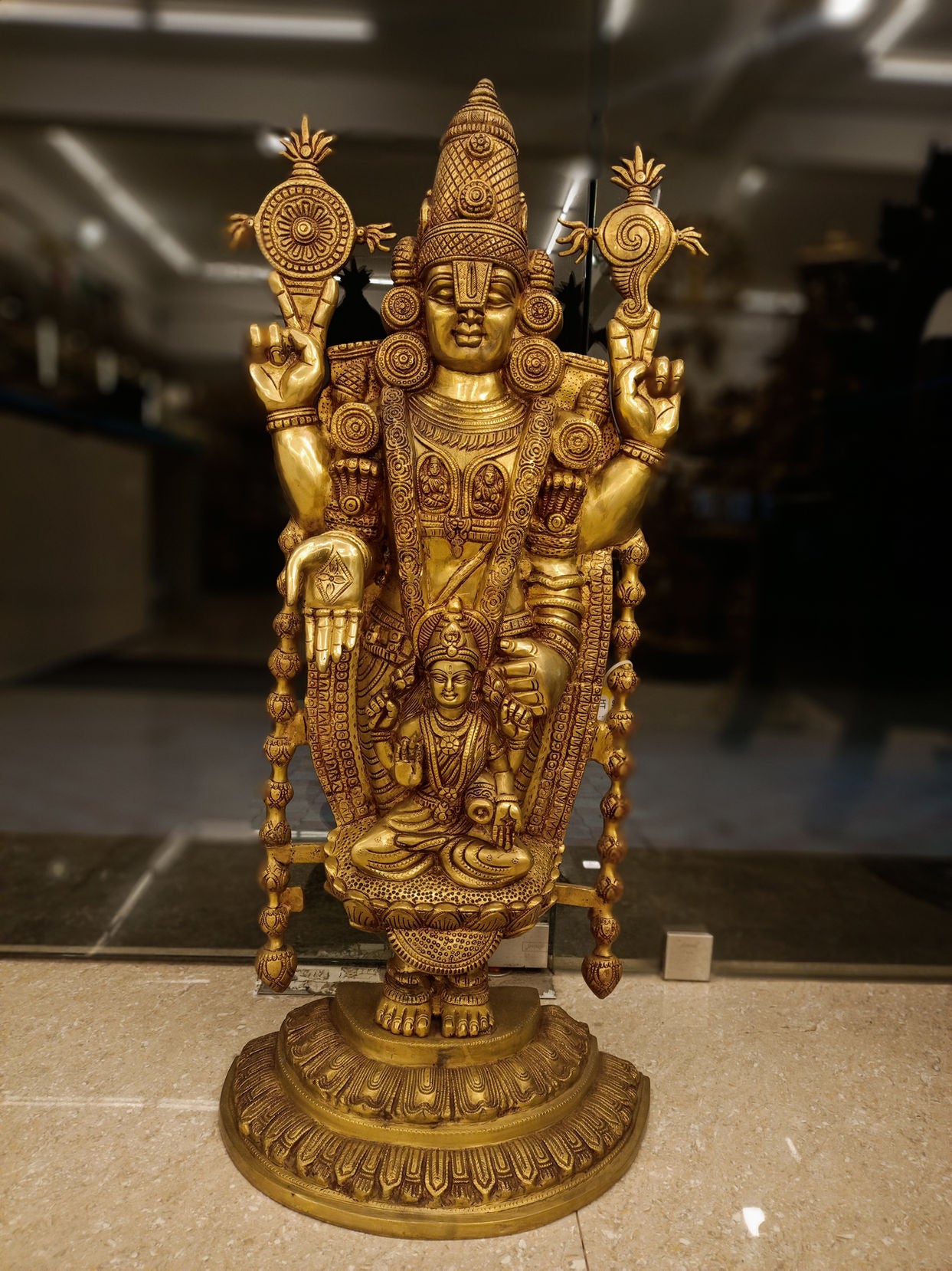 Brassaura® Brass Balaji & Lakshmi Idol for Home Temple Decor | Height 35 Inches