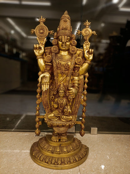 Brassaura® Brass Balaji & Lakshmi Idol for Home Temple Decor | Height 35 Inches