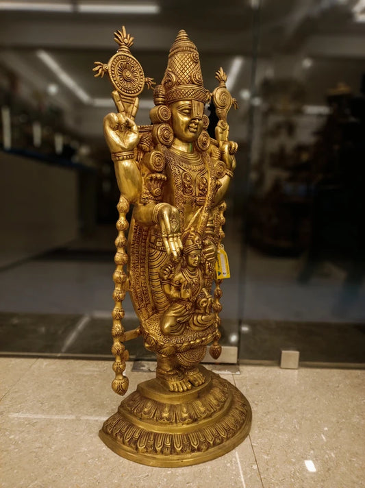 Brassaura® Brass Balaji & Lakshmi Idol for Home Temple Decor | Height 35 Inches