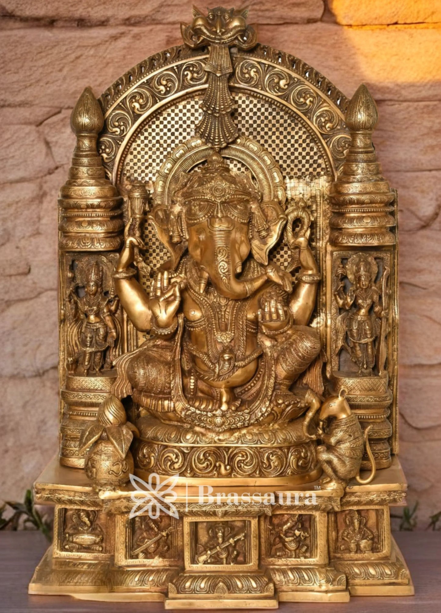 Brassaura™ Brass Ganesha Statue for Home Decor | Weight 82 Kgs | Height 33 Inches
