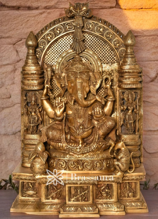 Brassaura™ Brass Ganesha Statue for Home Decor | Weight 82 Kgs | Height 33 Inches