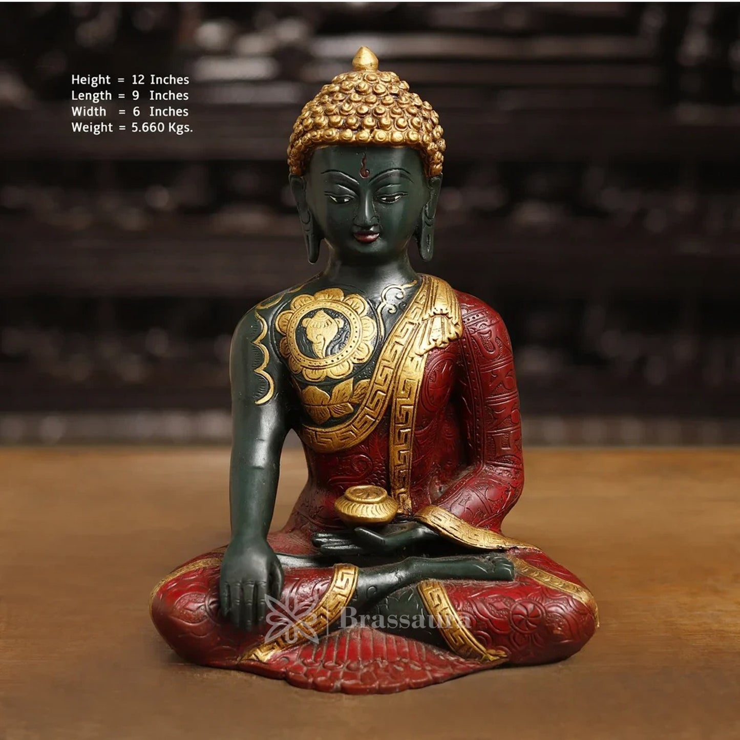Brass Buddha For Home And Décor Weight 5.6 kg Height 12 Inch