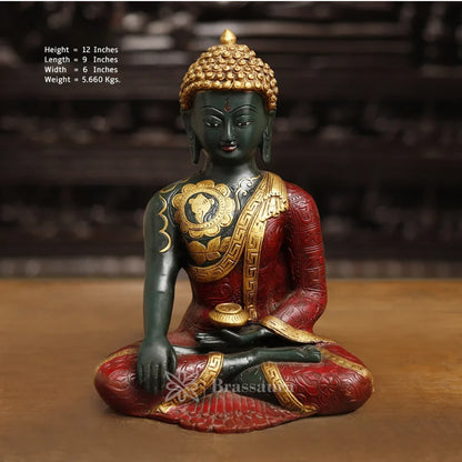 Brass Buddha For Home And Décor Weight 5.6 kg Height 12 Inch
