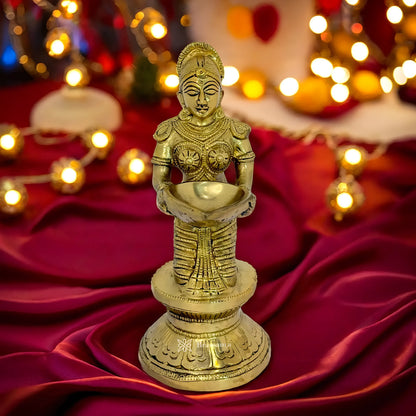 Brassaura™ Brass Deep Laxmi Statue – Height 9.5 Inches & Weight 2.3 Kgs | Home & Puja Décor