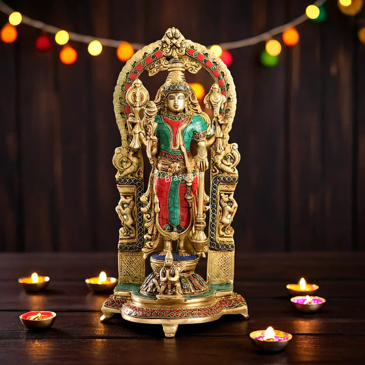 Brassaura™ Superfine Brass Lord Vishnu Statue with Garuda | Intricate Stonework | 16 Inch Height | 6 KG Weight | Handcrafted Masterpiece