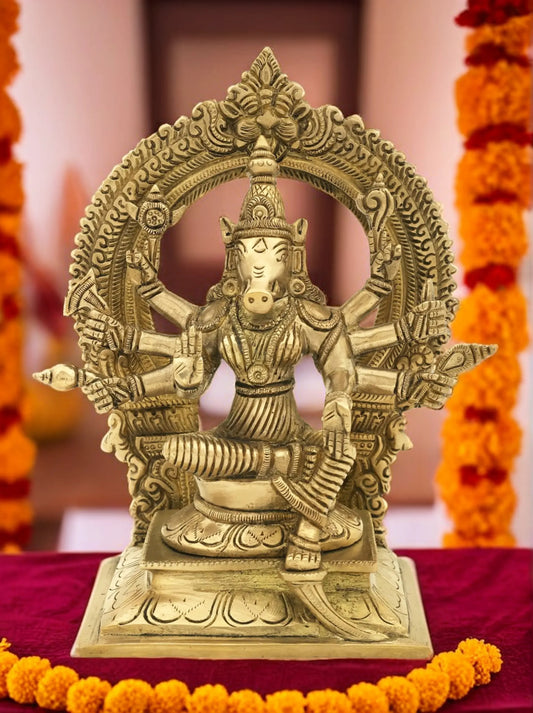 Brassaura™ Brass Varahi Idol – Height 12 Inches & Weight 2.2 Kgs | Handcrafted Divine Sculpture