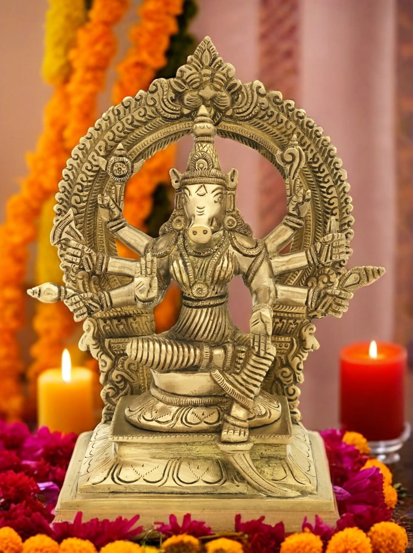 Brassaura™ Brass Varahi Idol – Height 12 Inches & Weight 2.2 Kgs | Handcrafted Divine Sculpture