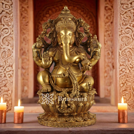 Brassaura™ Brass Ganesha Idol for Home and Decor | Weight 38 Kgs | Height 24 Inches