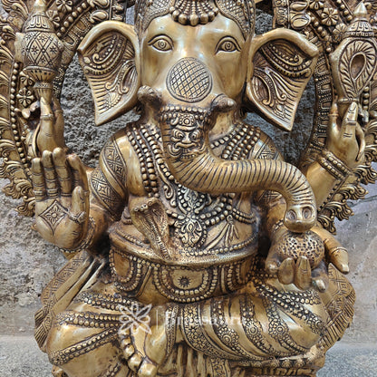 Brassaura™ Brass Big Ring Ganesha Statue for Home and Decor | Weight 130 Kgs | Height 50 Inches