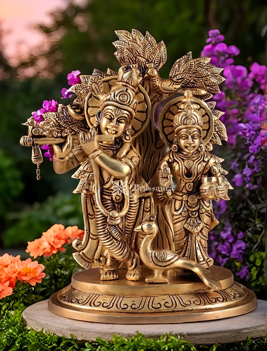 Brassaura™ Superfine Brass Radha Krishna Idol under Kalpavriksha – Height 8 Inches & Weight 2.377 Kgs | Elegant Devotional Statue