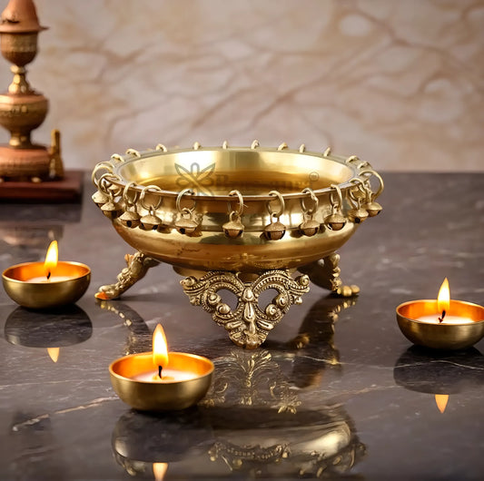 Brassaura™ Brass Urli with Stand – 2.25 kgs, 5 Inches Height – Elegant Home Decor Accent