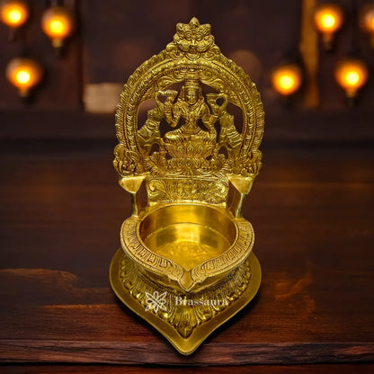 Brassaura™ Brass Diya with Stand – Height 11.8 Inches & Weight 4 Kgs | Home & Puja Décor