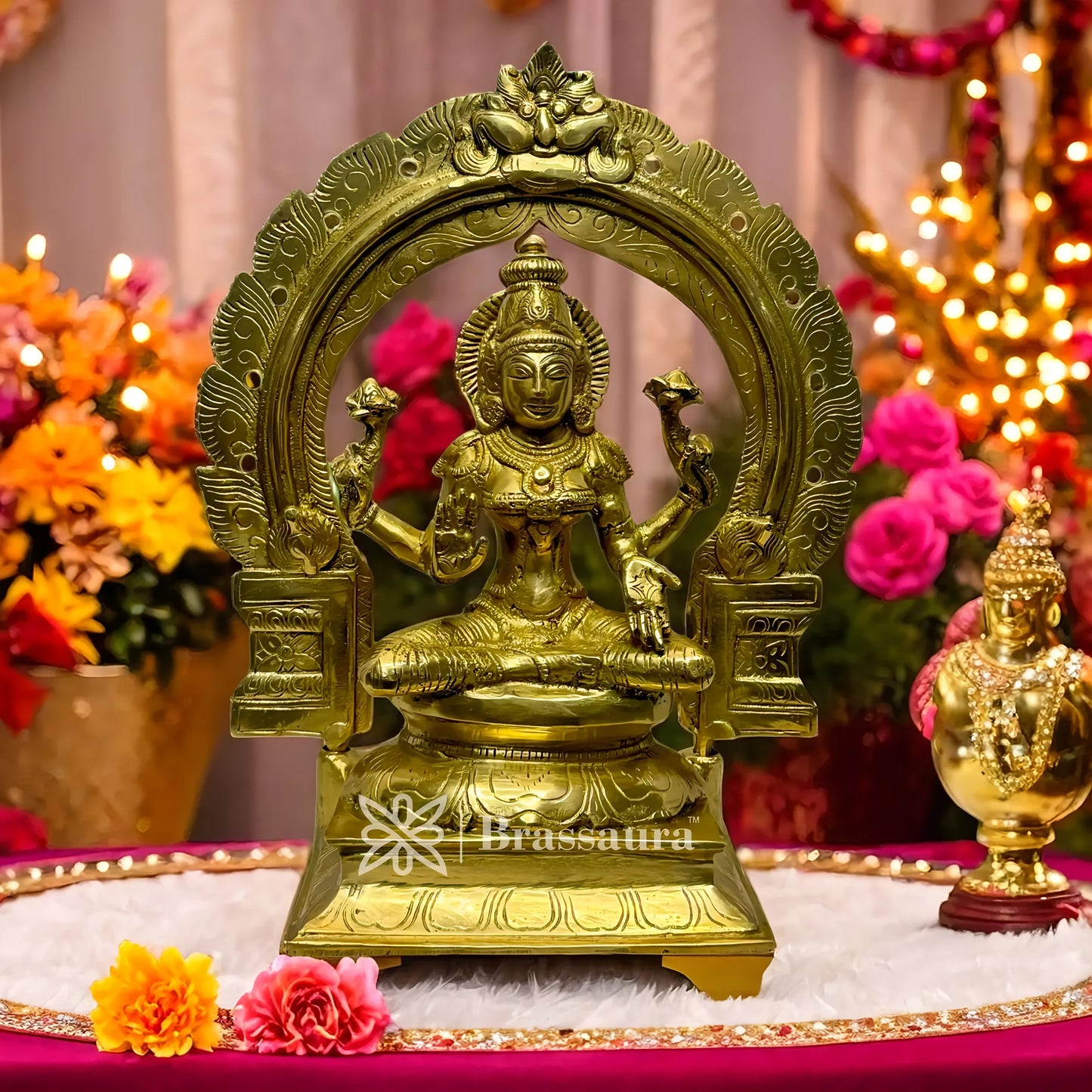 Brassaura™ Brass Laxmi Idol – Height 12.8 Inches & Weight 6.35 Kgs | Hindu Goddess Sculpture
