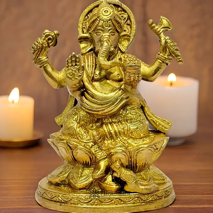 Brassaura™ Brass Ganesha Statue – Height 5 inches & Weight 1 kg | Ganpati Murti for Pooja & Home Décor