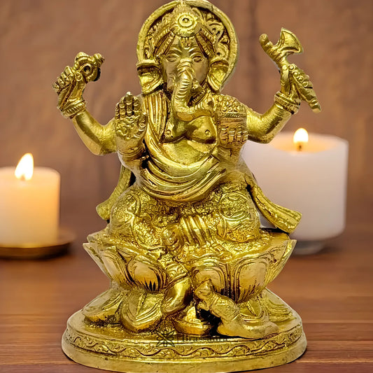 Brassaura™ Brass Ganesha Statue – Height 5 inches & Weight 1 kg | Ganpati Murti for Pooja & Home Décor