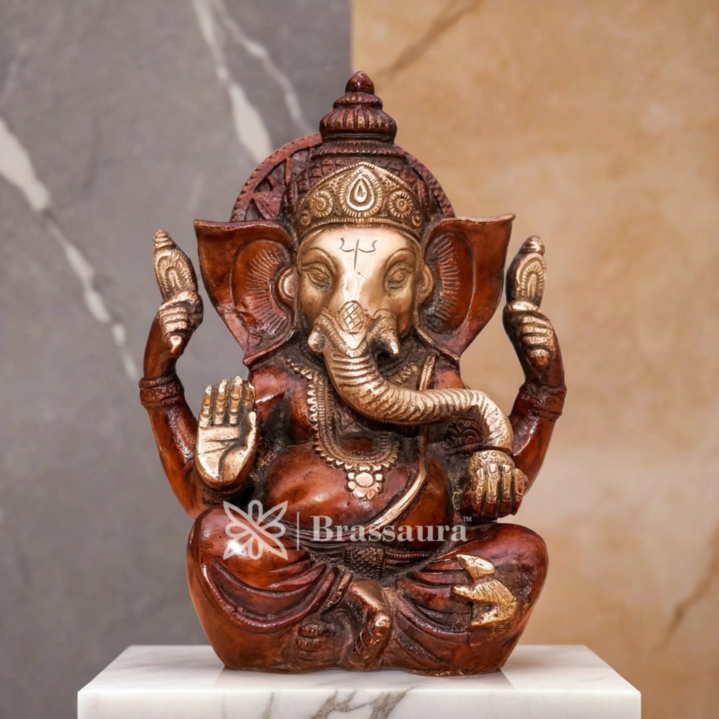 Brassaura™ Brass Antique Ganesha Idol for Home and Decor | Weight 3 Kgs | Height 7 Inches